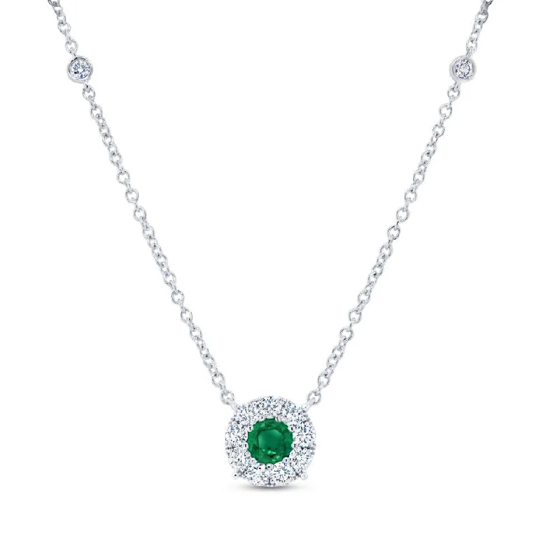 geometric crystal brooch for women-Uneek Precious Collection Halo Round Emerald Brooch Pendant