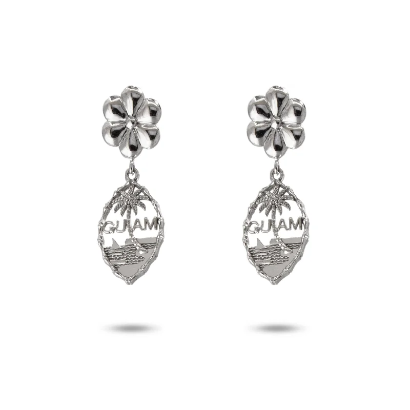 chain earrings for women-Silver Guam Seal Dangle Earring With Flower