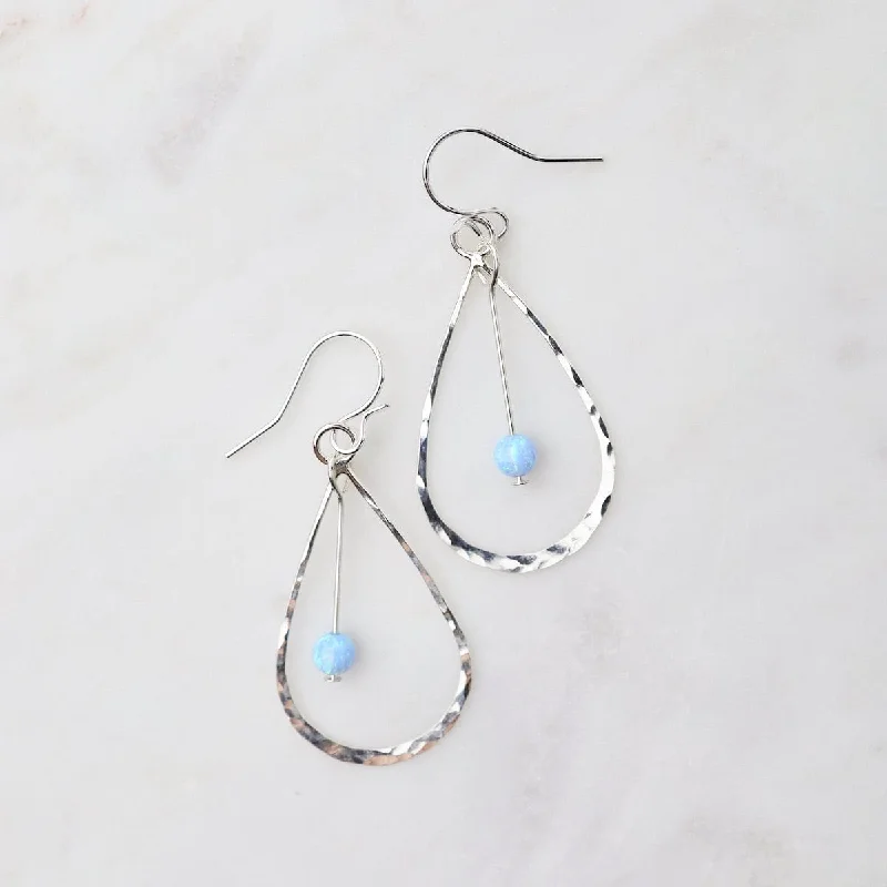 vintage gold earrings for women-Teardrop with Hanging Blue Opal Ball Earrings