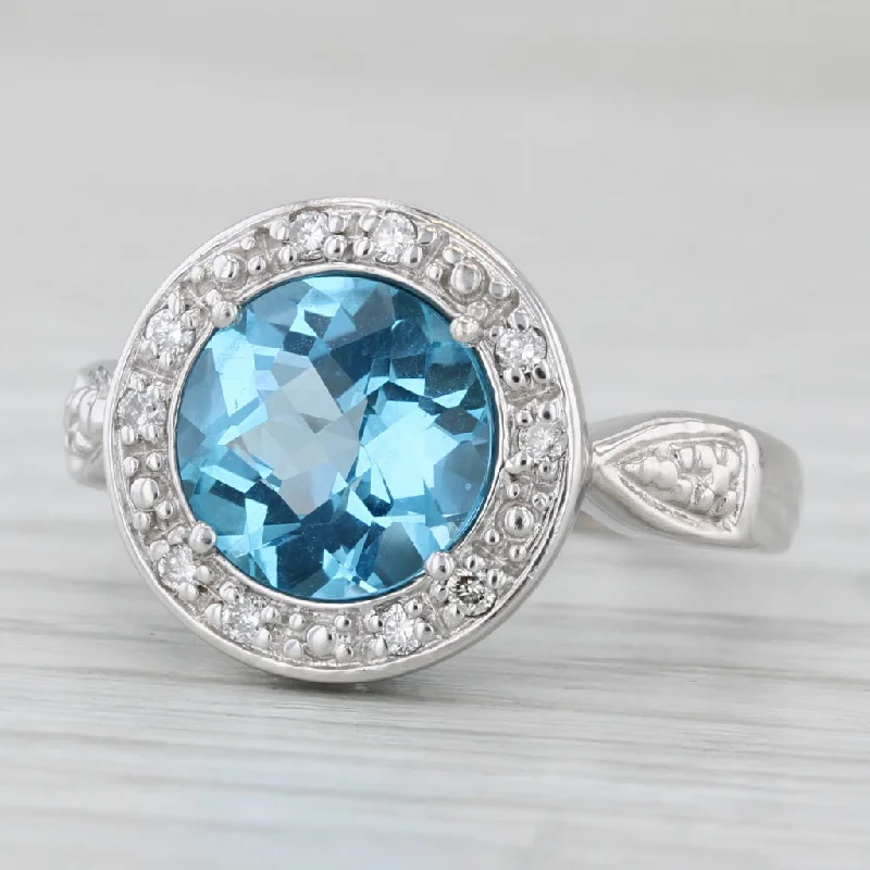 luxury engagement rings for women-3.60ctw Blue Topaz Diamond Halo Ring 14k White Gold Size 6