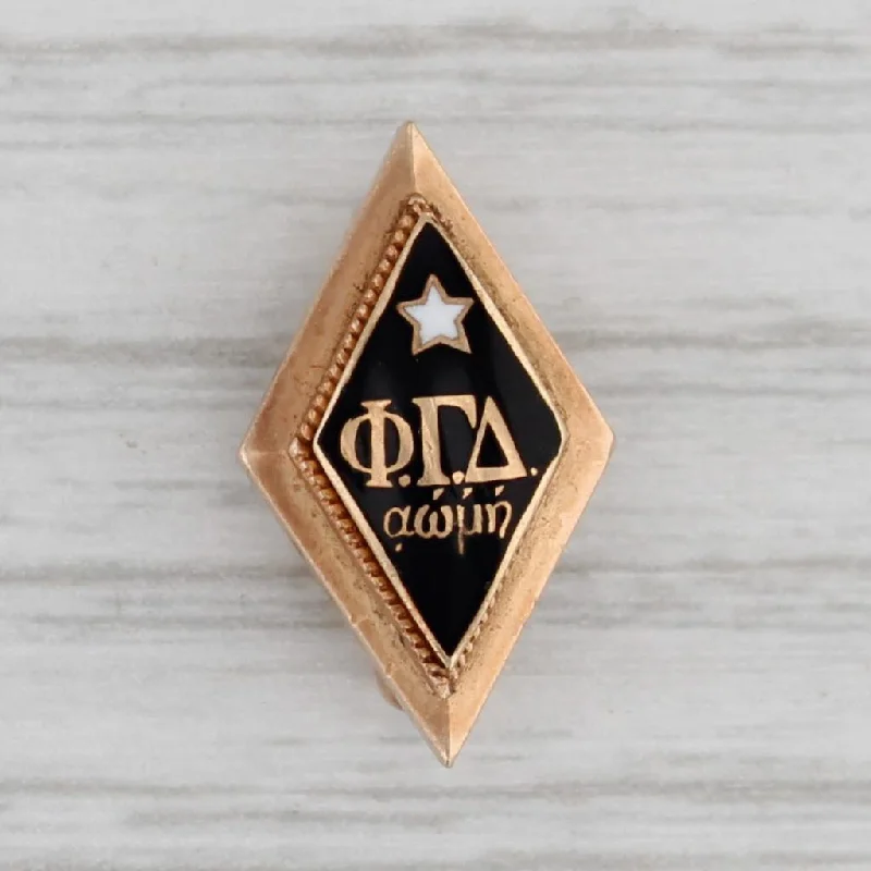 non-traditional engagement rings for women-Phi Gamma Delta Badge 10k Gold Enamel Fiji Fraternity 1918 Antique Pin