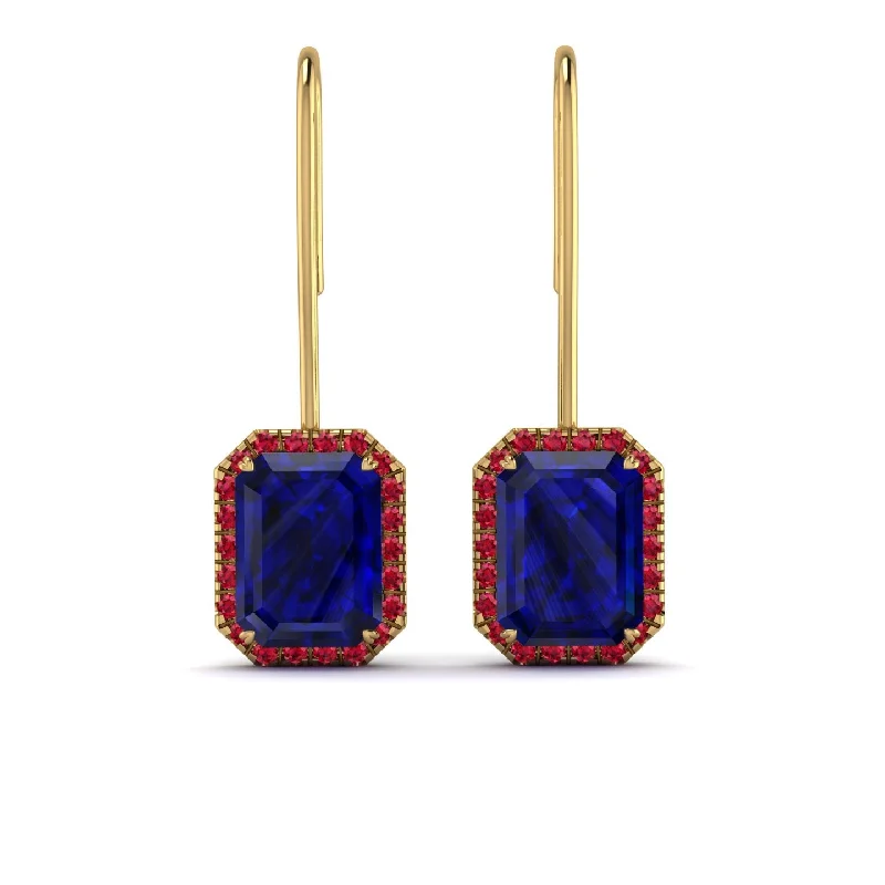 rose gold drop earrings for women-Halo Emerald Cut Sapphire Earrings - Izabella No. 58