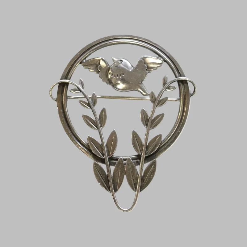 elegant brooch for parties-Georg Jensen Jewelry | Chubby Bird and Vine Brooch 258