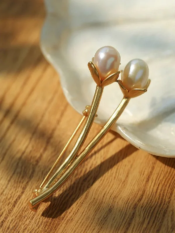 cute brooch for women-Tulip Freshwater Pearl Brooch Pins