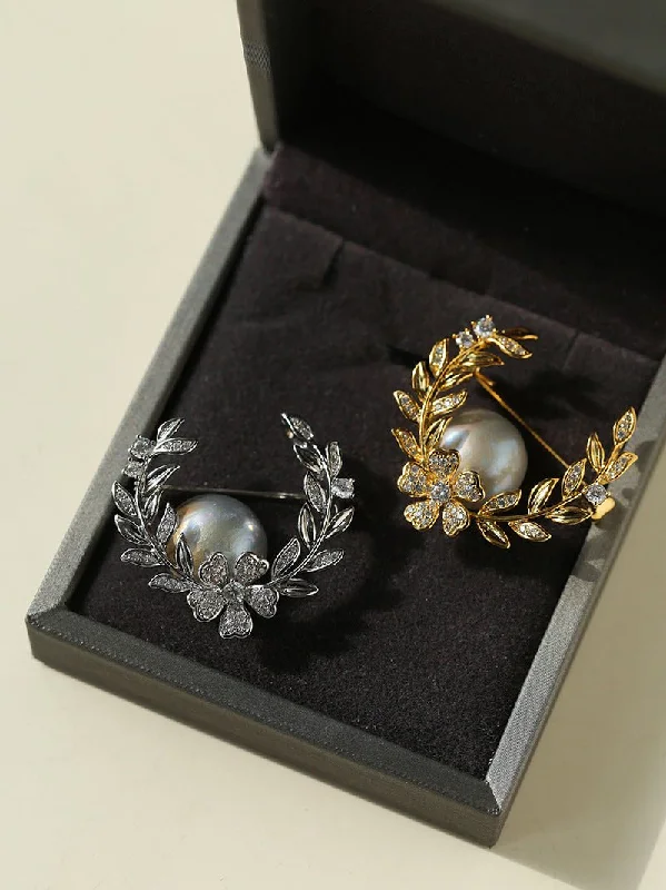 luxury gemstone brooch for women-Wheat Spike Gray Mabe Pearl Brooch