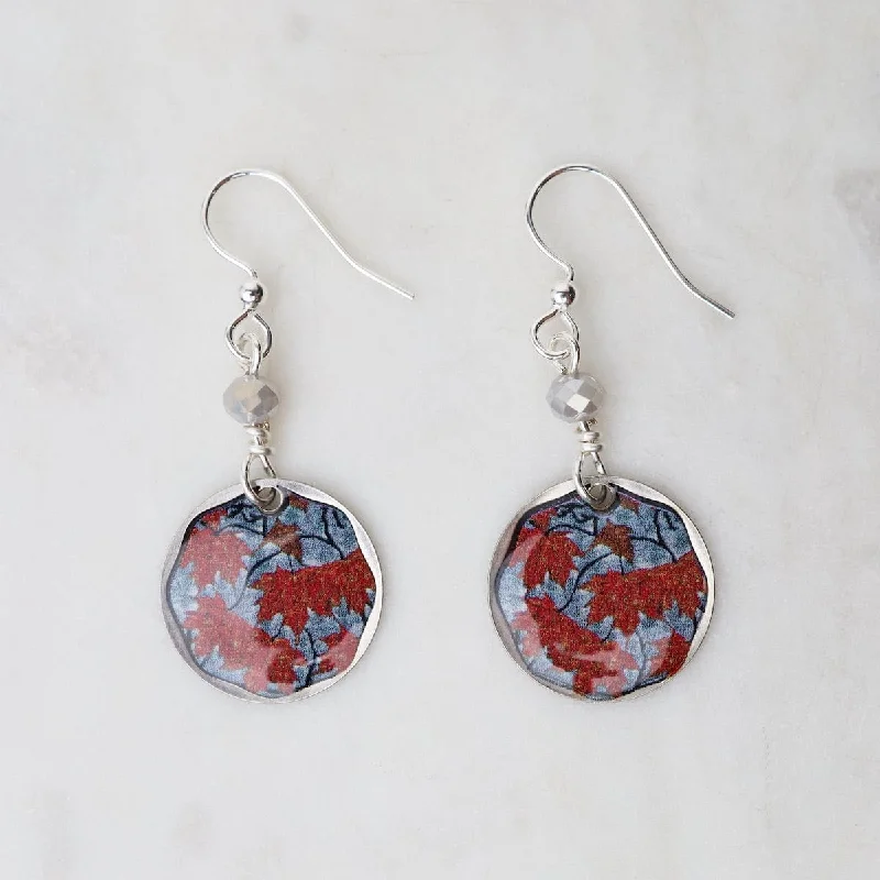 multi-layered earrings for women-Round Red Maple Earrings