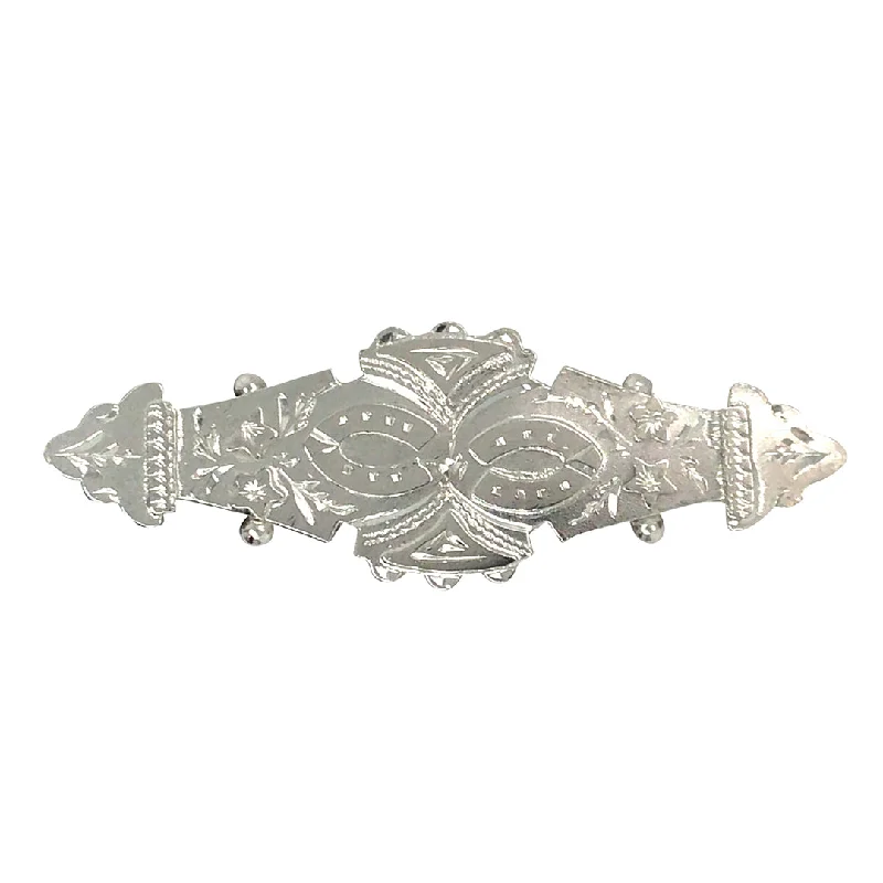 silver flower brooch for women-Silver Horse Shoe Brooch