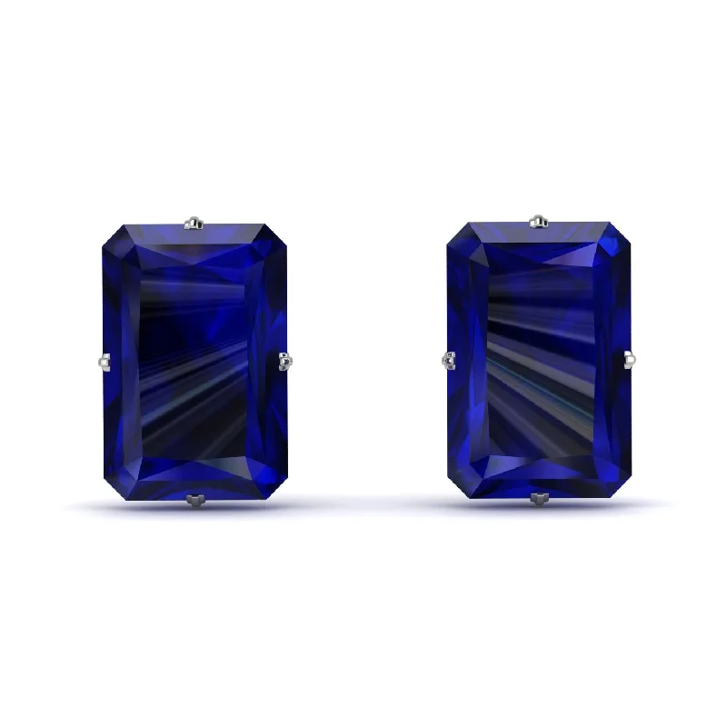 geometric stud earrings for women-Hidden Halo Emerald Cut Sapphire Earrings  - Vanessa No. 45