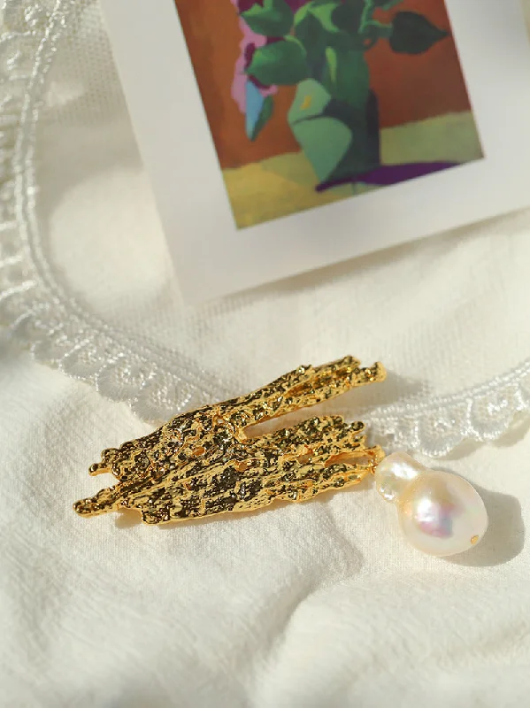 charming brooch for women-Landscape Lava Series Large Baroque Pearl Brooch