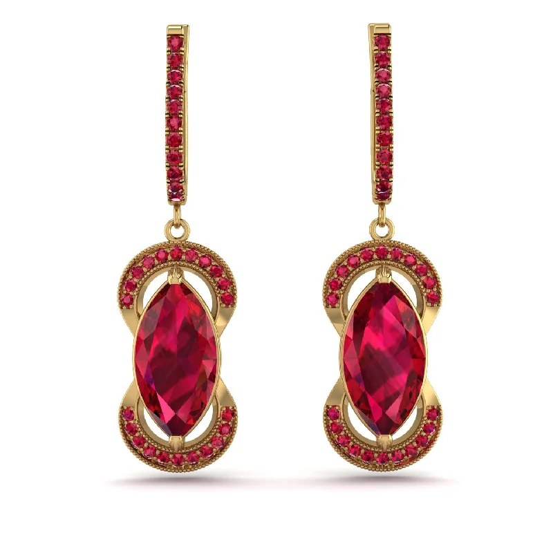 trendy geometric earrings for women-Marquise Vintage Ruby Earrings - Marley No. 55