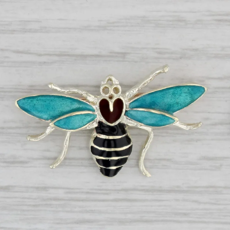 elegant engagement rings for women-Bee Brooch 14k White Gold Enamel Bug Insect Jewelry Statement Pin