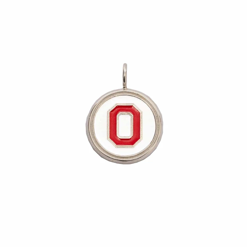 classic gemstone necklace for women-OSU Block "O" Charm with Red and White Enamel