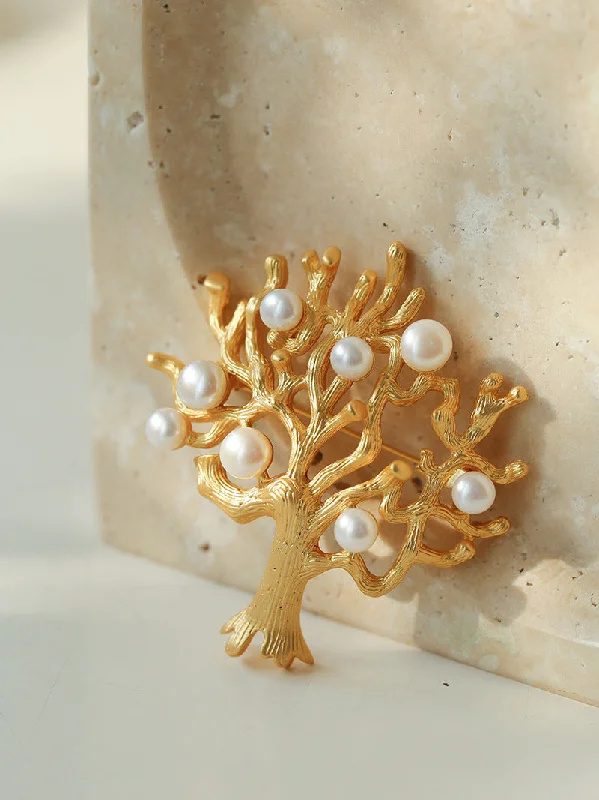 antique brooch for women-Antique Money Tree Pearl Brooch