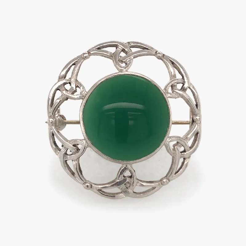 luxurious crystal brooch for women-Silver Chrysoprase Brooch