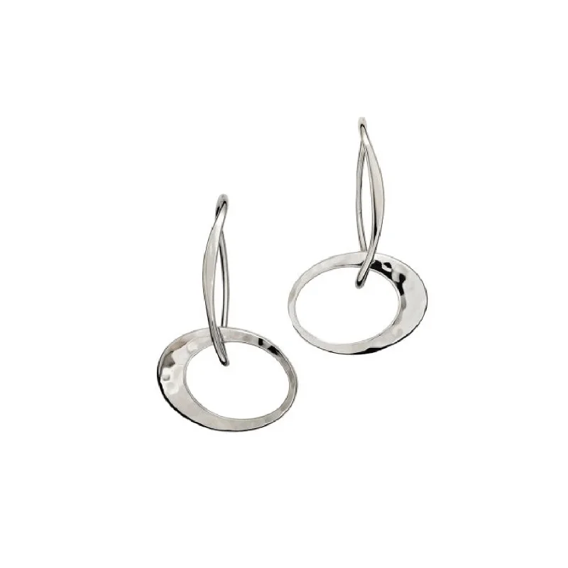 silver star earrings for women-Sterling Silver Petite Elliptical Earrings