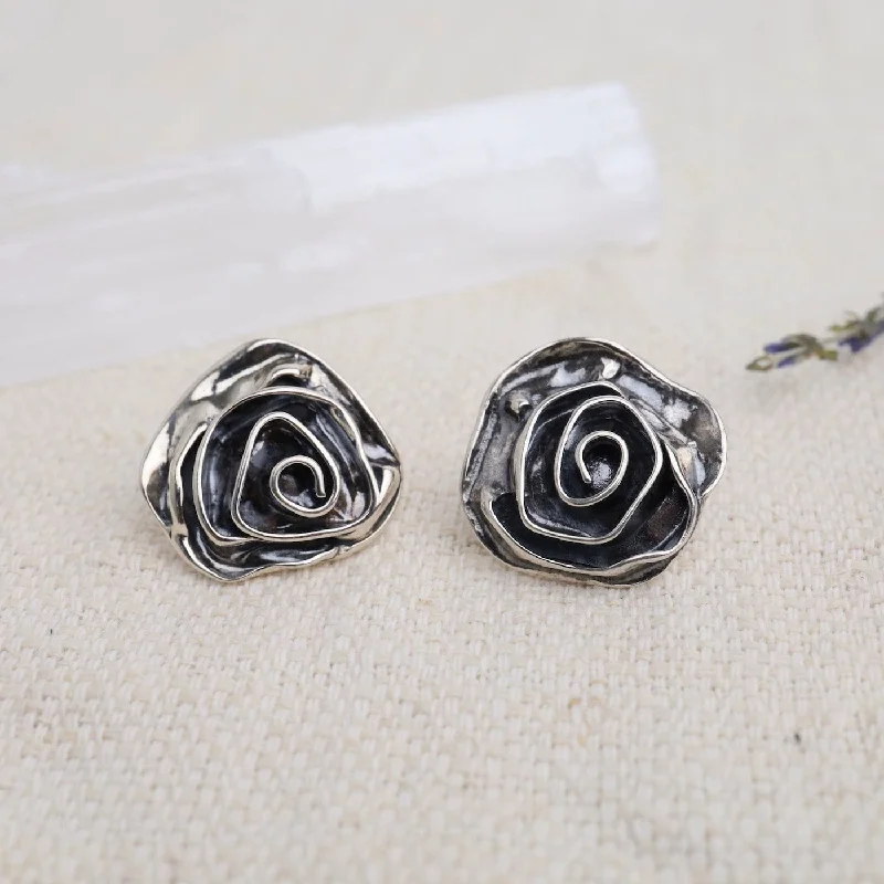 antique earrings for women-Large Rose on 14k Post Earrings