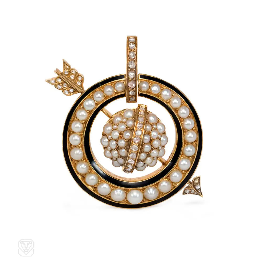 luxurious brooch with pearls for women-Antique arrow and target pendant/brooch, Mellerio