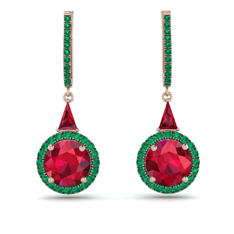 sterling silver chandelier earrings for women-Hidden Halo Ruby Earrings - Joanna No. 26