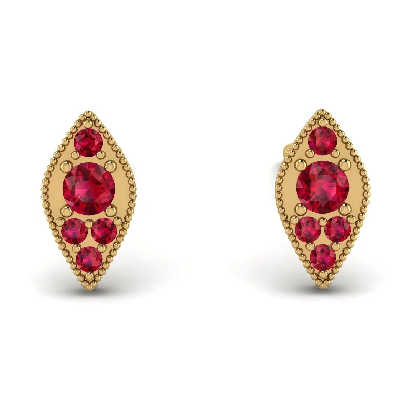 trendy geometric earrings for women-Milgrain Marquise Ruby Earrings - Faye No. 55