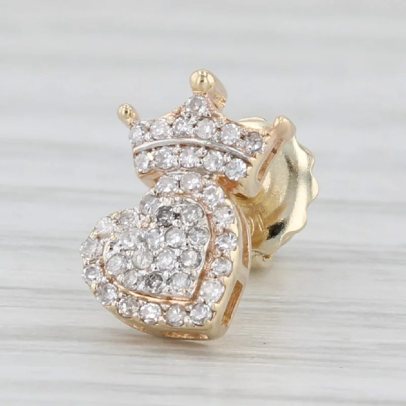 luxury gemstone engagement rings for women-Single 0.15ctw Diamond Crown Heart Stud Earring 10k Yellow Gold