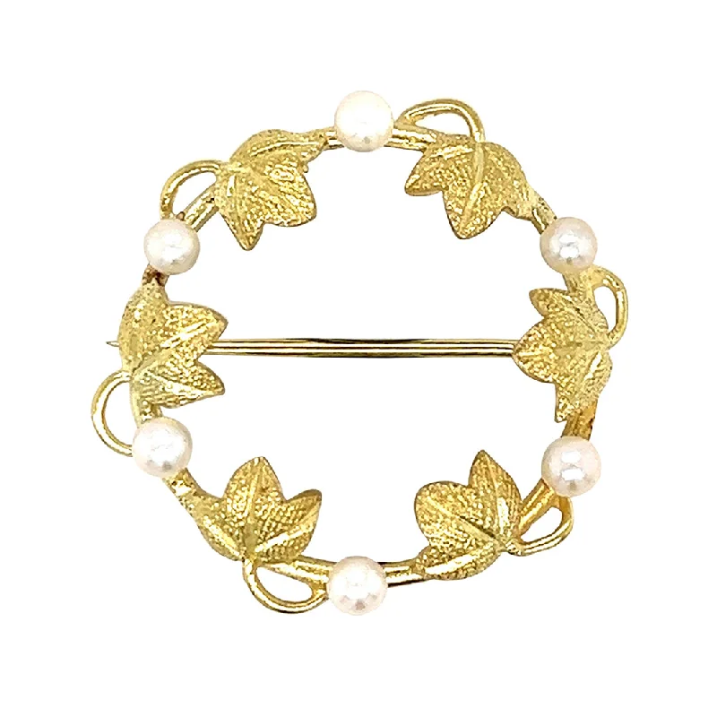 golden leaf brooch for women-Pearl Circle Brooch