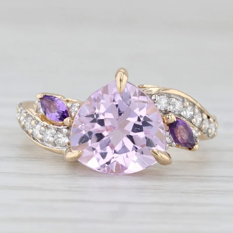 nature-inspired engagement rings for women-2.82ctw Pink Kunzite Diamond Amethyst Ring 14k Yellow Gold Size 5.25