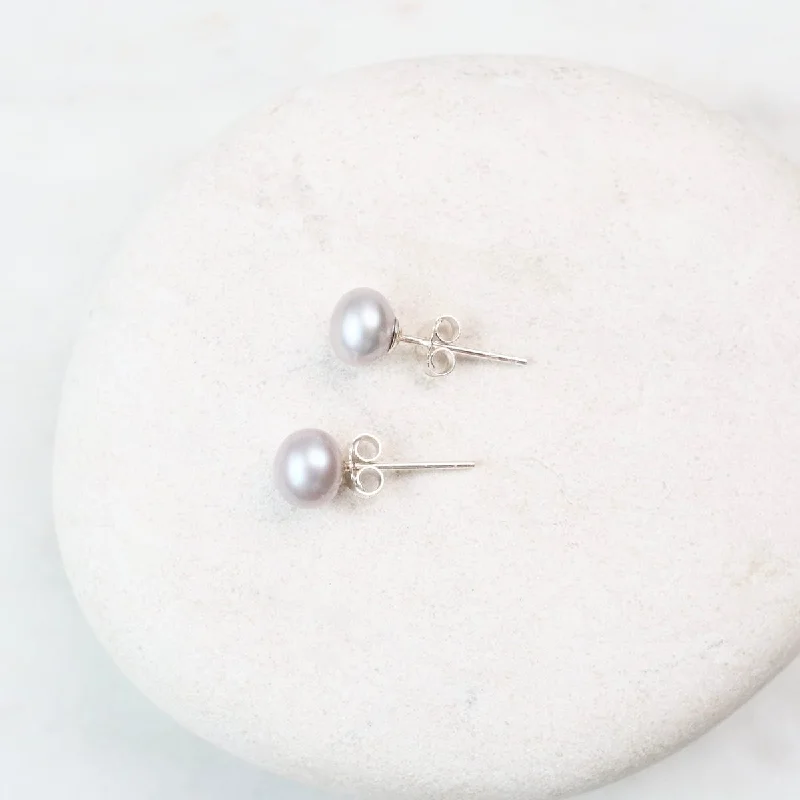 gold statement earrings for women-6mm Grey Pearl Post Earrings