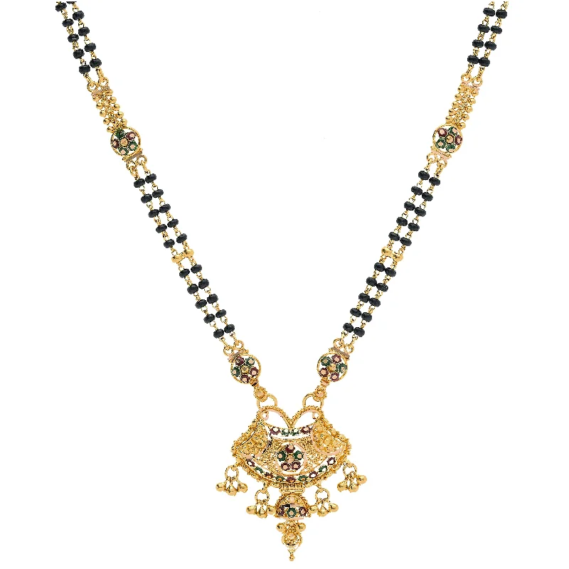 eternity symbol necklace for women-22K Yellow Gold Enamel Mangalsutra Chain W/ Black Beads & Flared Pendant