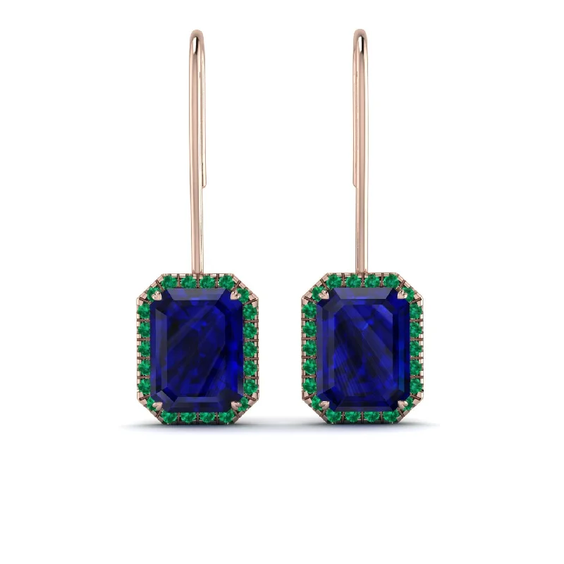 statement stud earrings for women-Halo Emerald Cut Sapphire Earrings - Izabella No. 29