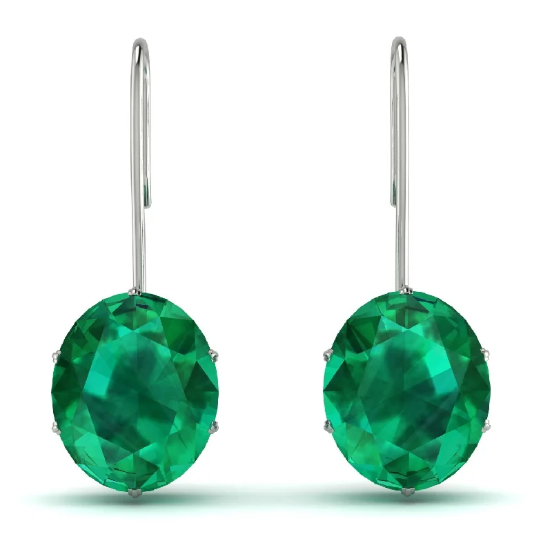 diamond drop earrings for women-Oval Hidden Halo Emerald Earrings - Gemma No. 6