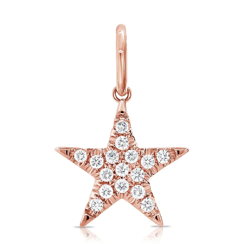 emerald necklace for women-14K Rose Gold Diamond Star Pendant