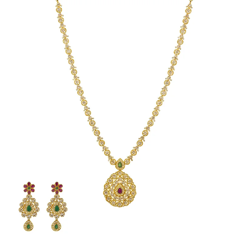 vintage heart pendant necklace for women-22K Gold & Uncut Diamond Ekiya Mangalsutra Set