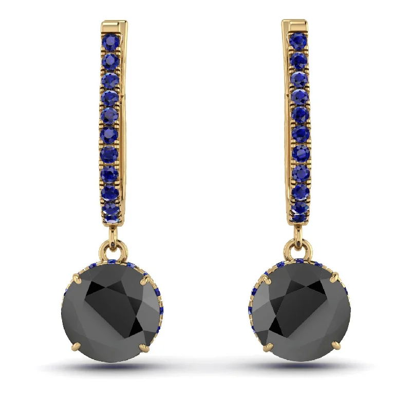 sterling silver earrings for women-Black Diamond Dangle Earrings With Hidden Halo - Adaline No. 67