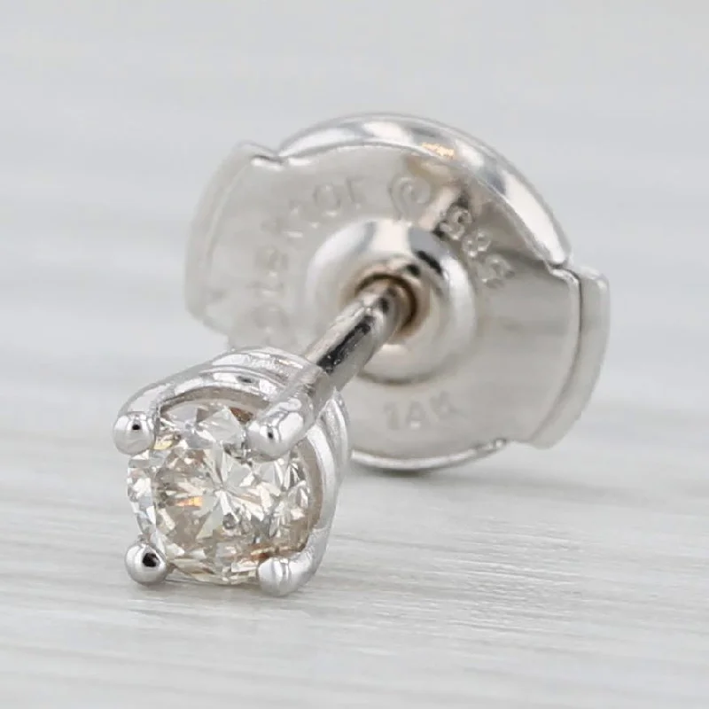 antique style engagement rings for women-Single 0.10ct Diamond Solitaire Stud Earring 14k White Gold Round Brilliant