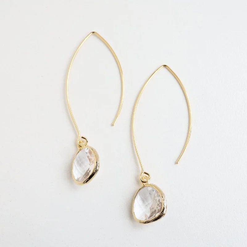 long gemstone drop earrings for women-Gold Plated Clear Crystal Earrings