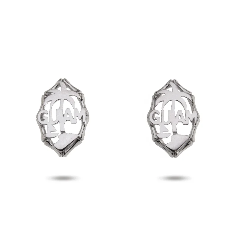 vintage gold earrings for women-14K White Gold Guam Seal Stud Earrings