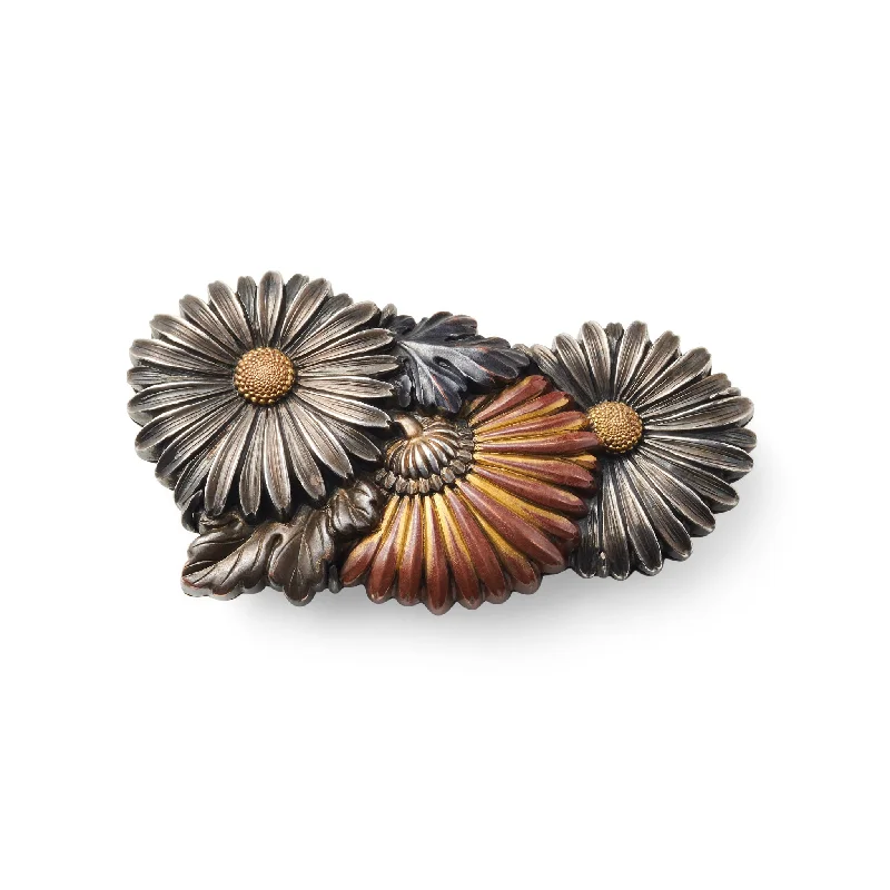 leaf design brooch for women-Antique Chrysanthemum Obi-dome Brooch