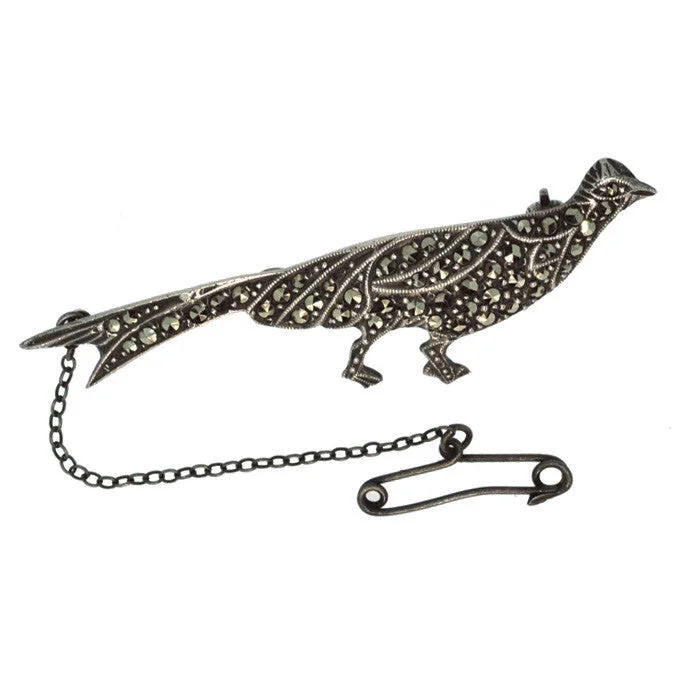 rose brooch for women-Marcasite Pheasant Brooch