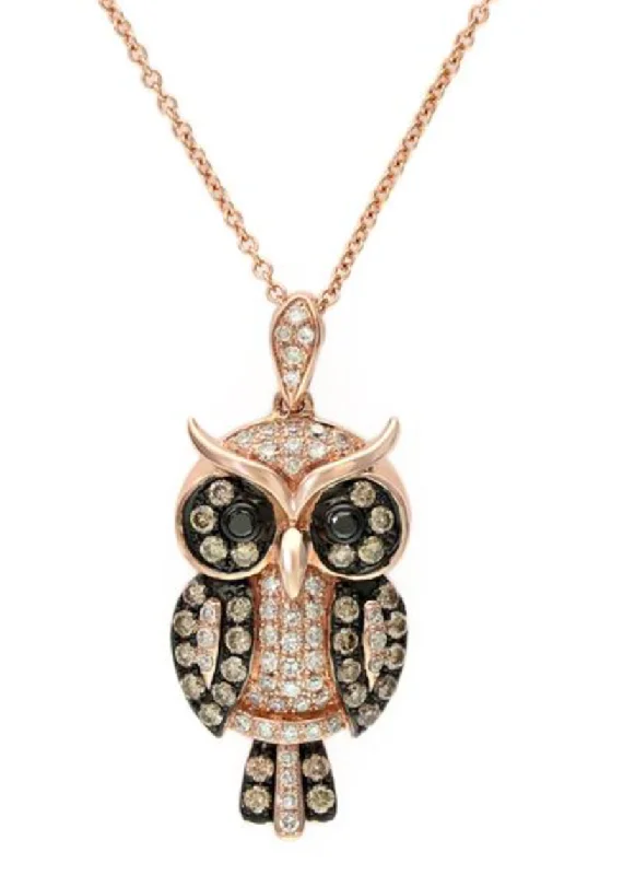 gold choker necklace for women-14K Rose Gold Diamond Owl Pendant