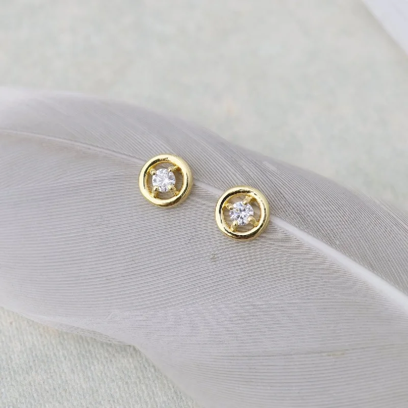 elegant gemstone hoop earrings for women-Gold Vermeil Wire Circle Stud with Claw Set CZ Earrings