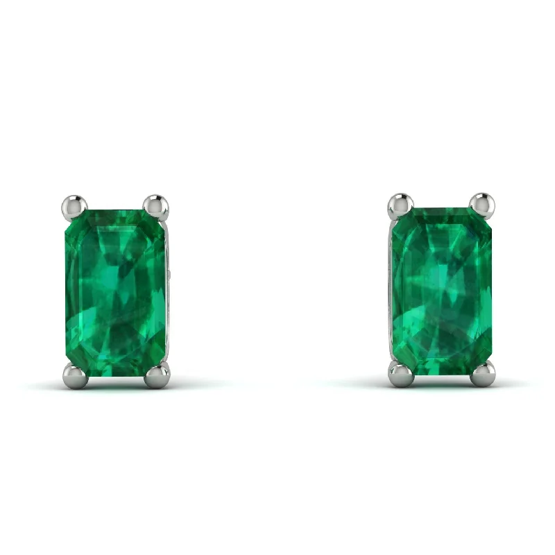 sterling silver flower earrings for women-Hidden Diamonds Emerald Cut Emerald Earrings - Angel No. 51