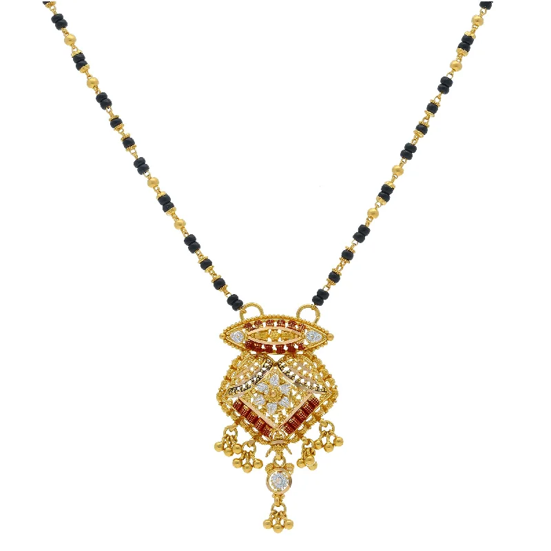 rose gold heart necklace for women-22K Yellow Gold Mangalsutra Chain W/ Black Beads & Meenakari Detailed Pendant