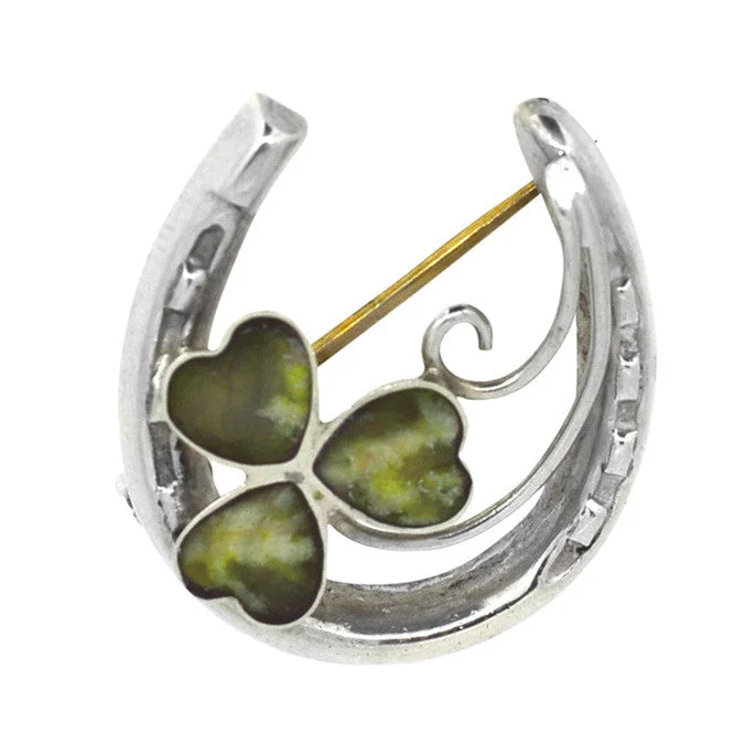 luxury gemstone brooch for women-Horse Shoe & Clover Brooch