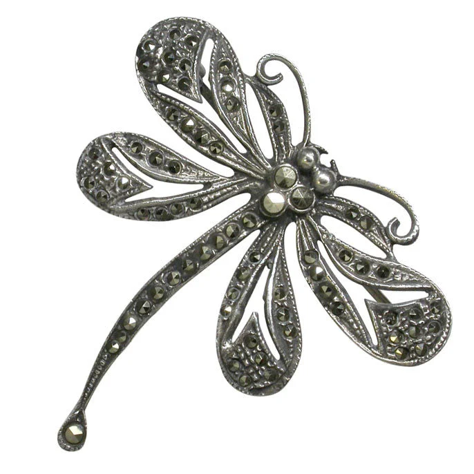 sparkly brooch for women-Marcasite Dragonfly Brooch