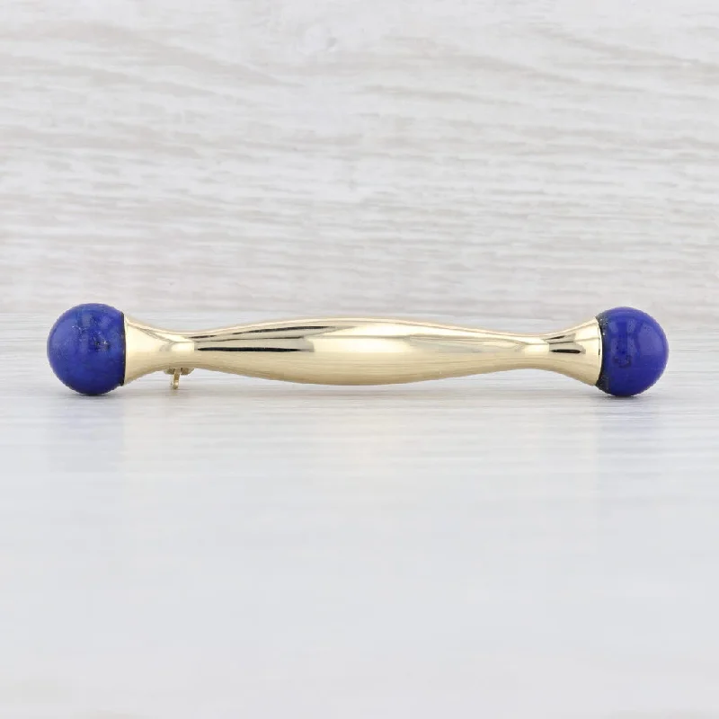 minimalist engagement rings for women-Blue Bead Lapis Lazuli Bar Brooch 14k Yellow Gold Statement Pin