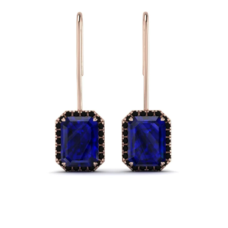 oval earrings for women-Halo Emerald Cut Sapphire Earrings - Izabella No. 44