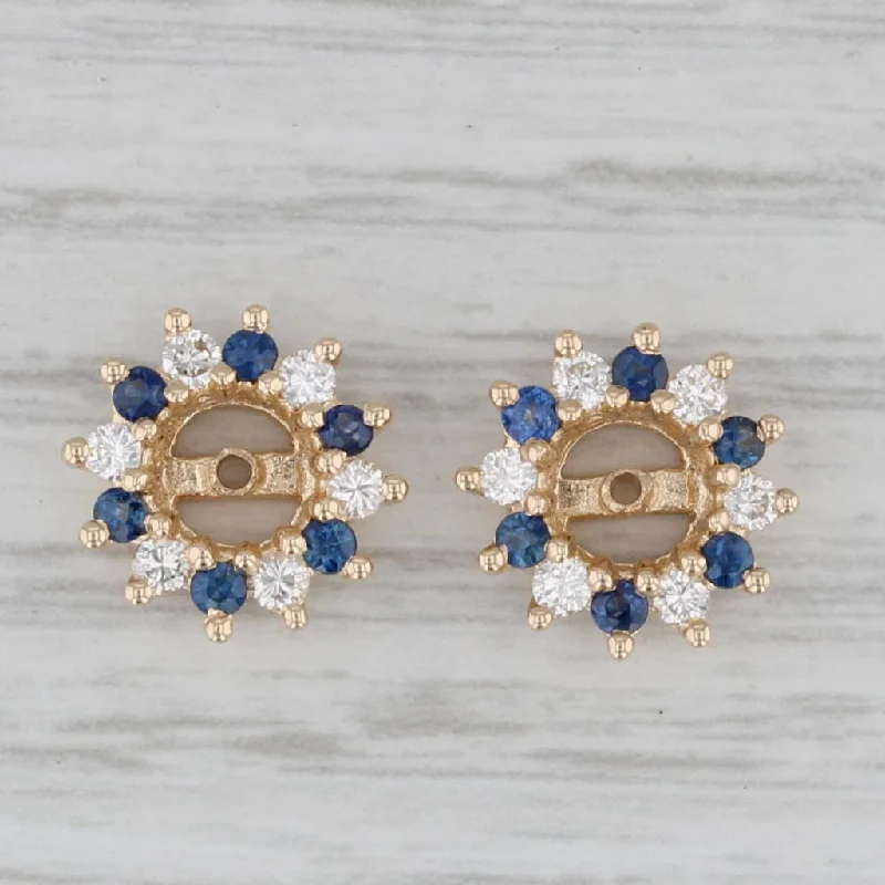 antique diamond engagement rings for women-0.84ctw Blue Sapphire Diamond Stud Earring Enhancers Jackets 14k Yellow Gold