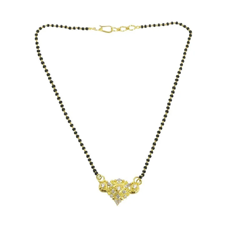 delicate gold necklace for women-22K Multi Tone Gold Mangalsutra Chain W/ Pointed Textured Acorn Pendant