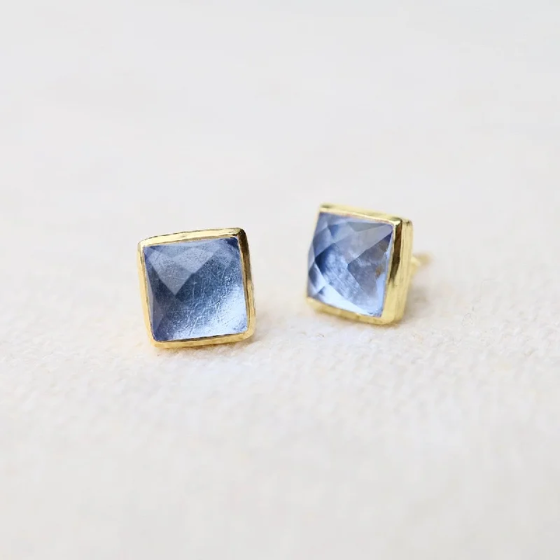 chic gold earrings for women-Madeline Stud Earrings - Vermeil Square - Tanzanite Quartz