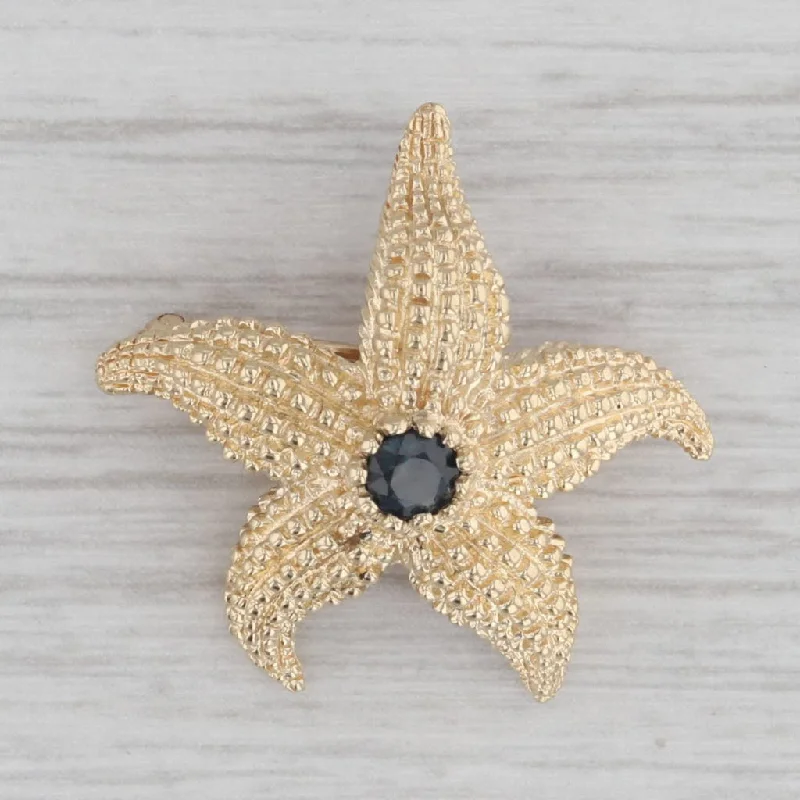 radiant cut engagement rings for women-0.20ct Blue Sapphire Starfish Pendant Brooch 14k Yellow Gold Pin